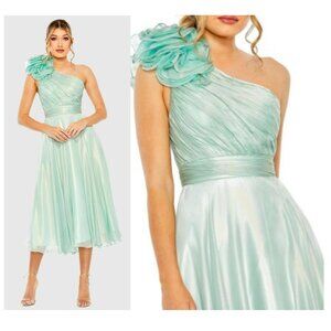 MAC DUGGAL Rosette One Shoulder Tea Length dress sz 0